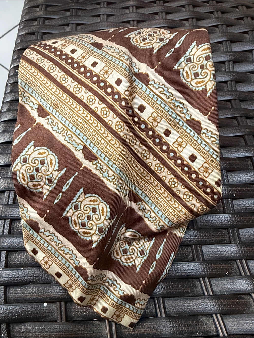 Lanvin Brown, Cream & Light Blue Patterned Silk Scarf